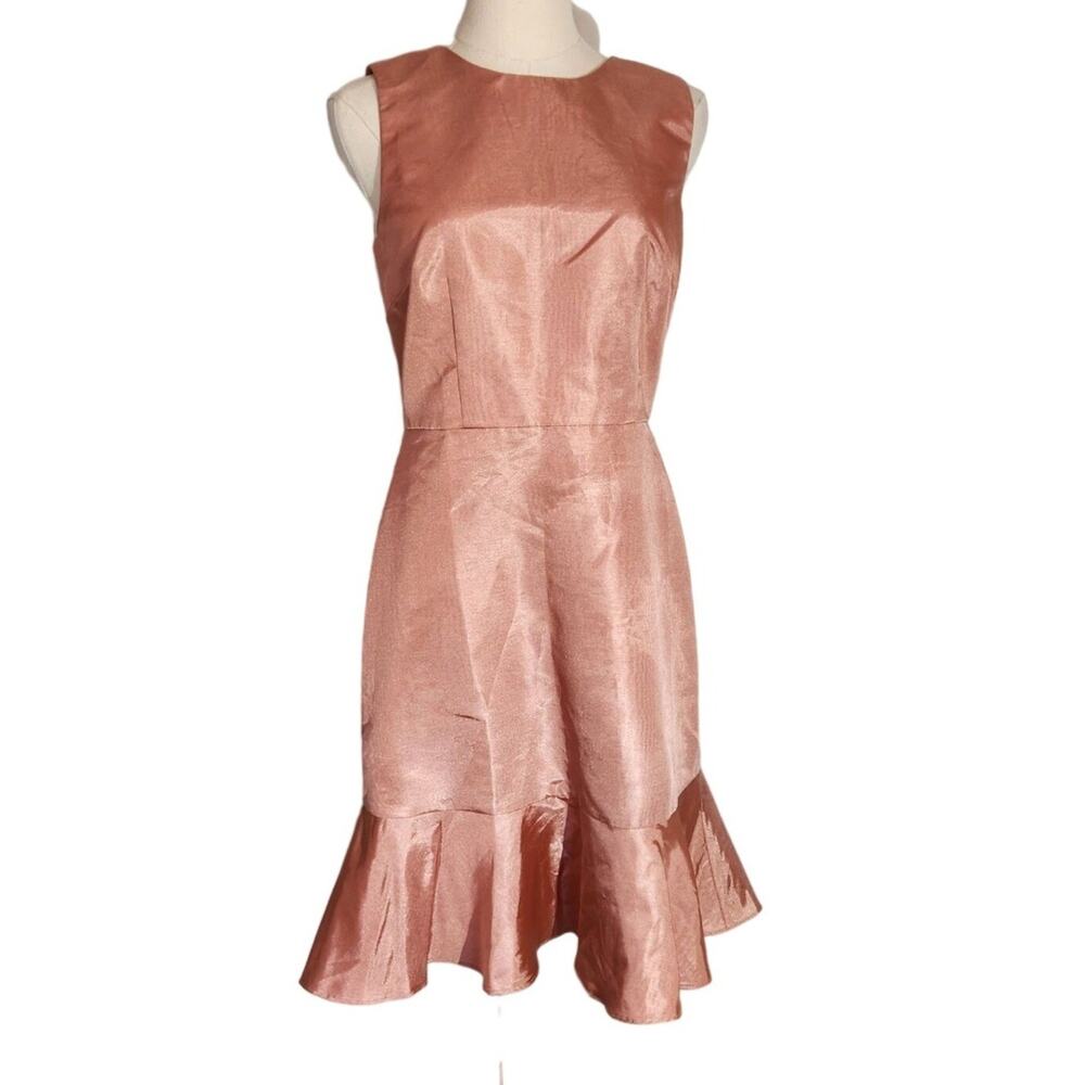 J Crew Rita Pink Ruffle Hem Sheath Dress Black Bow Wedding Guest Womens Size 4